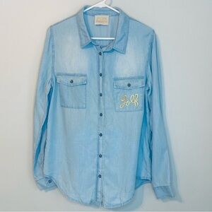 Judith March Chambray GOLF Embroidered Button Down Shirt